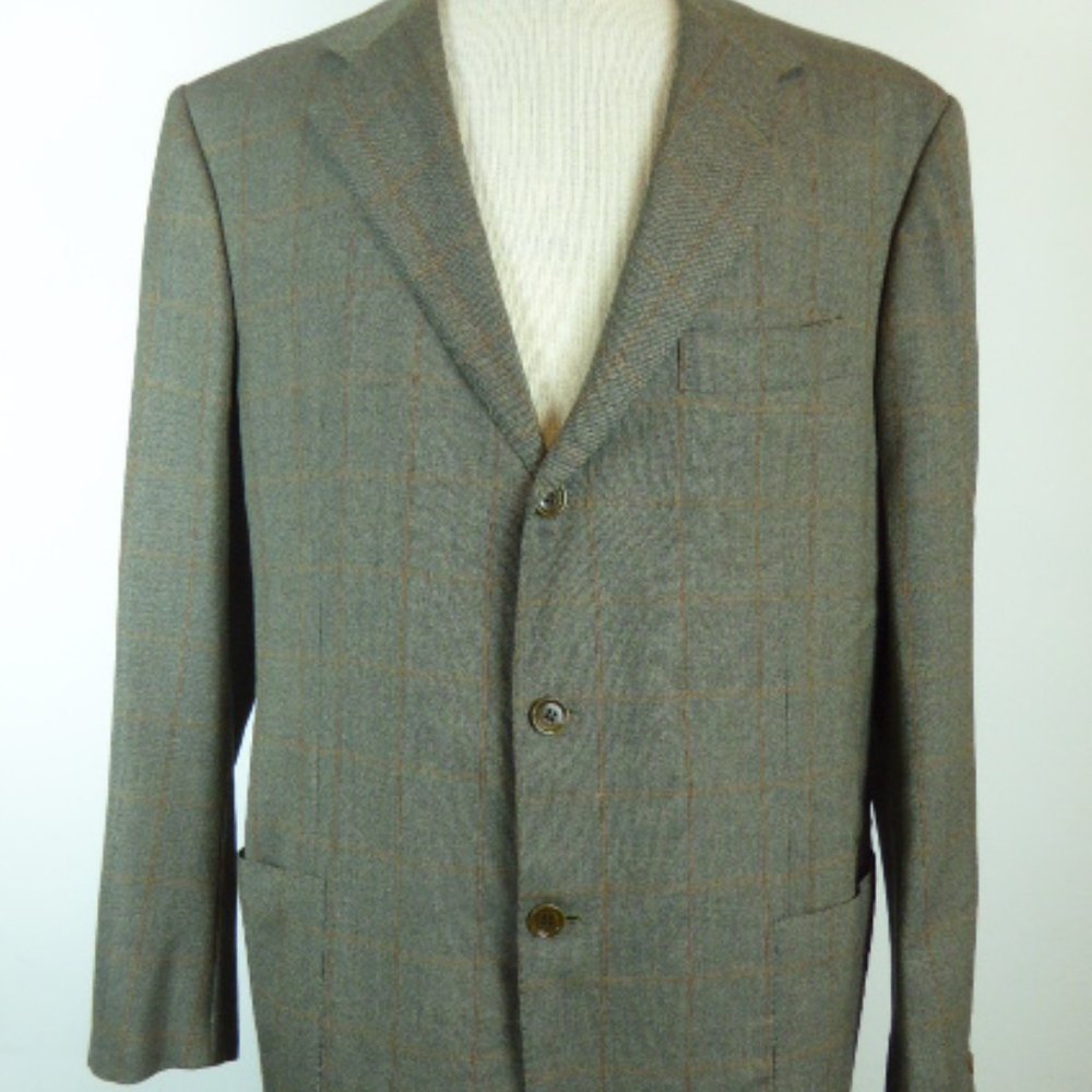 Luciano Barbera Neiman Marcus brown plaid blazer 44 vintage 3 button